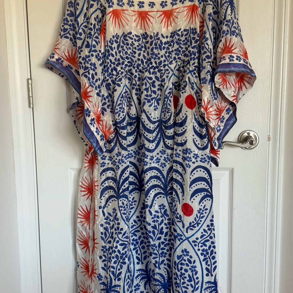 FARM Rio White Maxi Dress with Blue and Orange Botanical Motif - Picture 8 of 14
